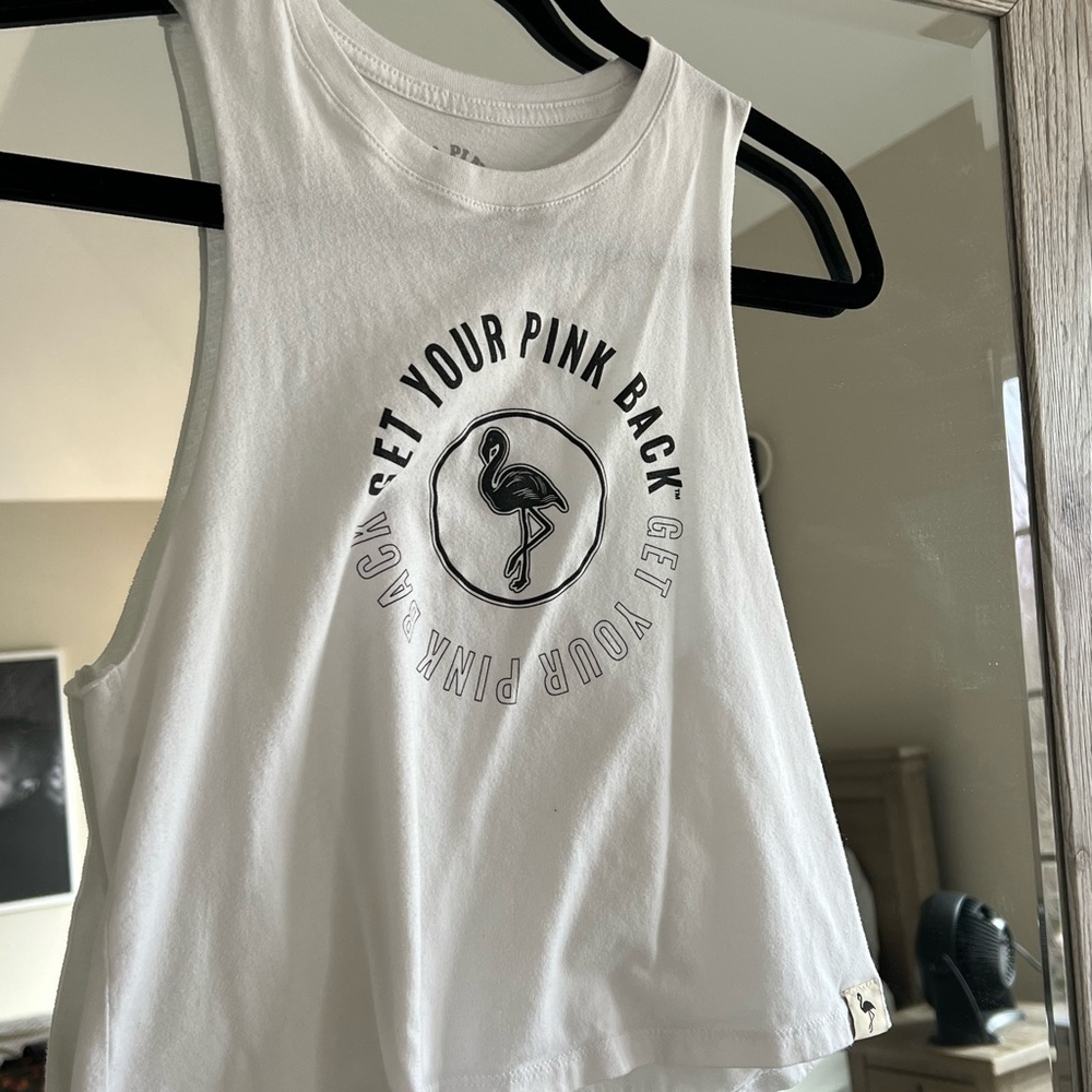 White Sleeveless Top with Flamingo Print